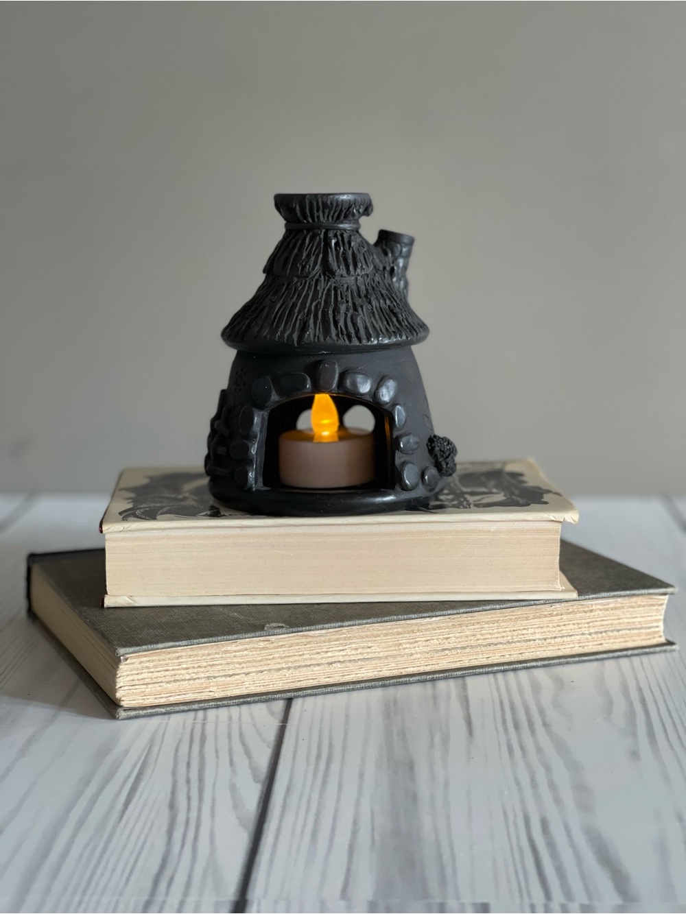 Handmade Black Cottage Accent Candle Holder - Black
